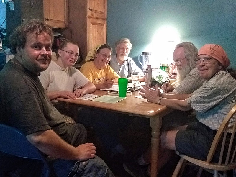 Planning group meeting at Marfells' house in May 2018
